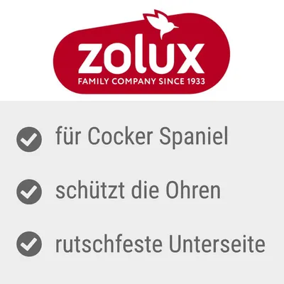 Zolux Family Company seit 1933. Für Cocker Spaniel, schützt die Ohren, rutschfeste Unterseite.