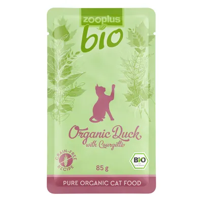 Zooplus Bio Katzenfutter, Sorte Organic Duck mit Zucchini, getreidefreie Rezeptur, 85 g, Bio-zertifiziert DE-ÖKO-006.