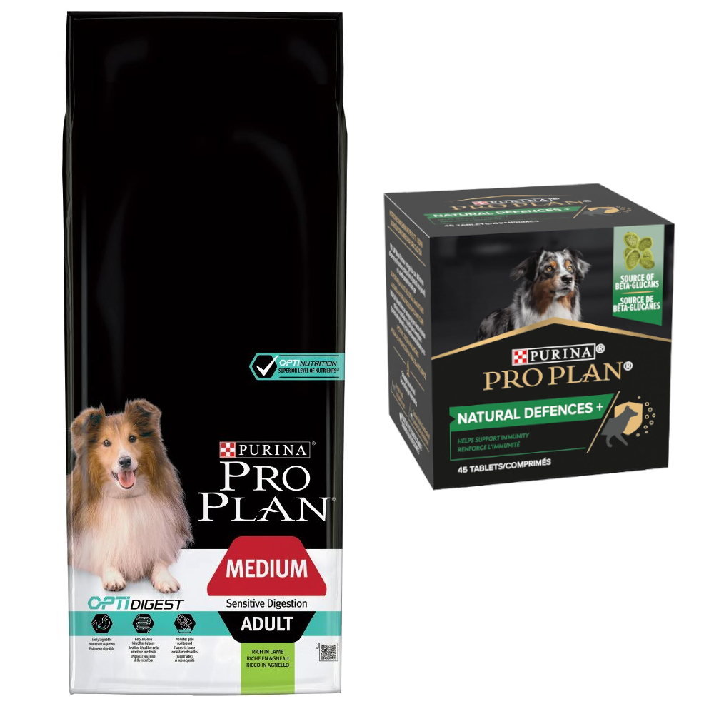 

Pro Plan 14 kg pienso para perros + Suplemento alimenticio ¡gratis! - Medium Adult Sensitive Digestion cordero y arroz