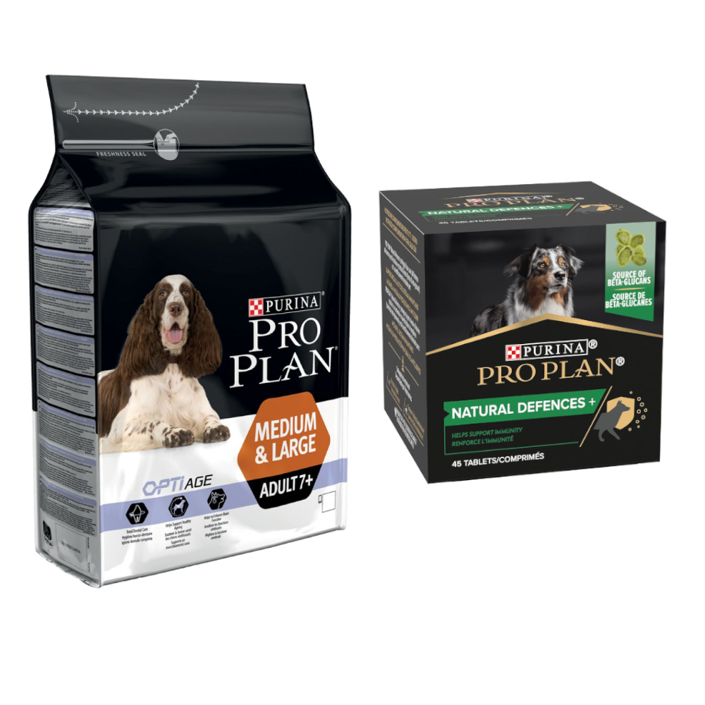 Pro Plan granule 14 kg + Pro Plan Supplement Natural Defences tablety - Medium & Large Adult 7+ Age Defence
