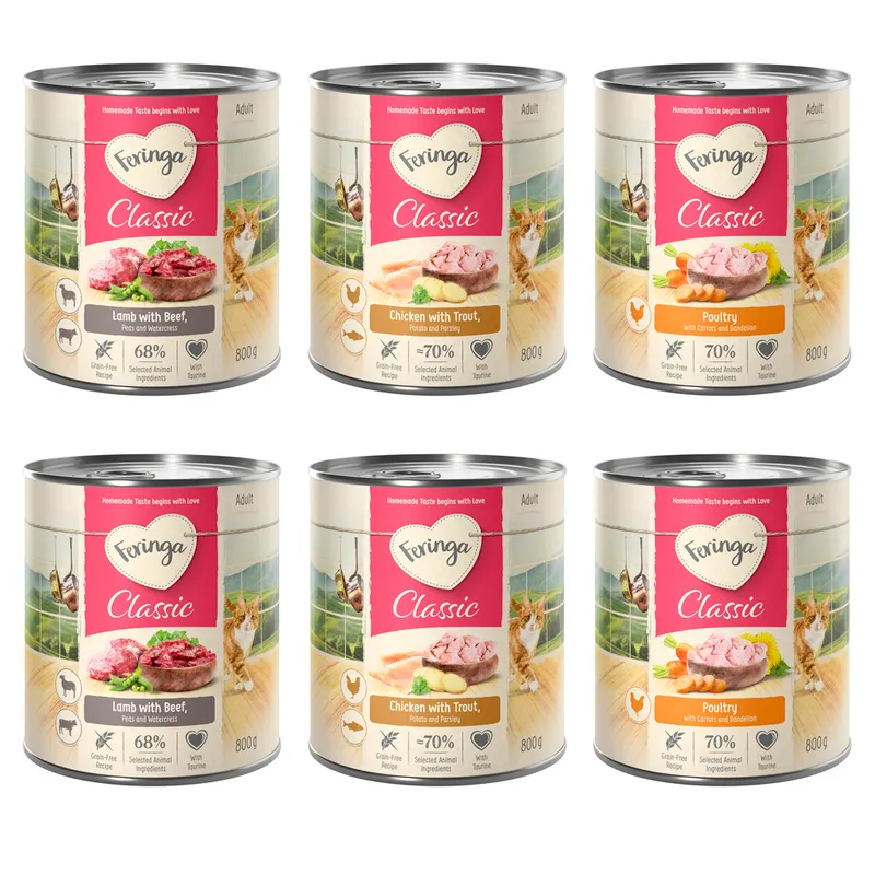 Feringa Classic Meat Menu 24 x 800 g - Pack Ahorro - Pack mixto I: ave, cordero y conejo, pollo y trucha
