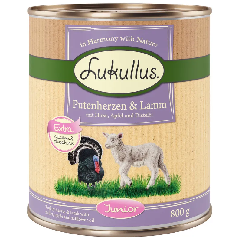 Lukullus Junior 24 x 800 g - Pack Ahorro - Corazón de pavo y cordero
