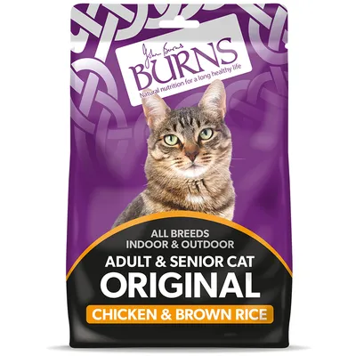 Adult and senior cat food for all breeds, indoor and outdoor, original recipe with chicken and brown rice. Natural nutrition for a long healthy life.
