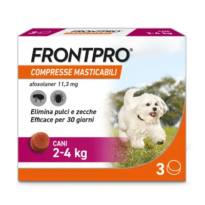Frontline FRONTPRO compresse masticabili per cani 2-4 kg - 3 compresse (11 mg) Frontline FRONTPRO compresse masticabili per cani 2-4 kg - 3 compresse (11 mg)