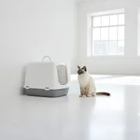 Savic Oscar Litter Box - Bundle: White & Grey litter box + tray bags