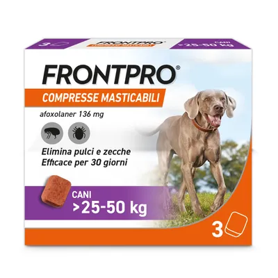 Frontline FRONTPRO compresse masticabili per cani 25-50 kg - 3 compresse (136 mg) Frontline FRONTPRO compresse masticabili per cani 25-50 kg - 3 compresse (136 mg)