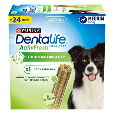PURINA Dentalife Active Fresh Daily Dental Care Snacks for Medium Breed Dogs - 48 Sticks