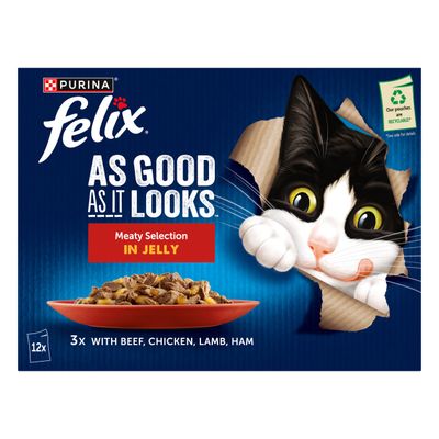 Felix As Good As It Looks 12 x 85g - Meaty Selection in Jelly (Beef, Chicken, Lamb & Ham)