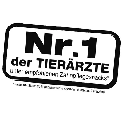 Nr. 1 der Tierärzte unter empfohlenen Zahnpflegesnacks. Quelle: GfK Studie 2014 (repräsentative Anzahl an deutschen Tierärzten)