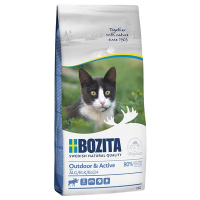 Bozita Outdoor & Active kattefoder med elg, 80% animalsk protein, Swedish Natural Quality, 2 kg.