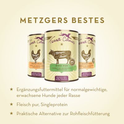 Terra Canis Hausmannskost für Hunde, Metzgers Bestes Rind Pur, ergänzt mit natürlichen Nährstoffen, hergestellt in Bayern, 100% Natur.