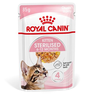 ROYAL CANIN Kitten Sterilised 6–12 Months, 85g, Chunks in jelly, Soft texture for milk teeth, 4 Stage
