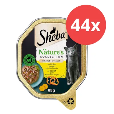 Sheba Nature's Collection in Sauce mit Huhn und roter Paprika, 85g. Packung enthält 44 Stück.