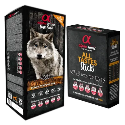 alpha spirit Semi-Moist Complete 9 kg + All 6 Tastes-Mixbox 24 Sticks gratis! - Multiprotein