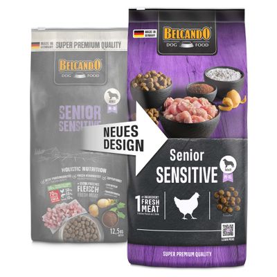 Belcando Dog Food Senior Sensitive, Made in Germany, für Erwachsene Hunde M-XL. Holistic Nutrition mit 30% frischem Fleisch, Kartoffeln, Superfoods. Packungsgrösse: 12,5 kg.