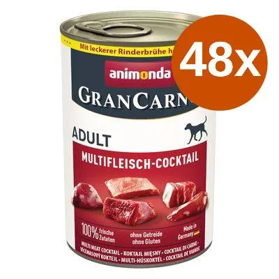Animonda GranCarno Adult Multifleisch-Cocktail våtfoderburk, 100 % färska ingredienser, utan spannmål och gluten, Made in Germany. Förpackning med 48 burkar.