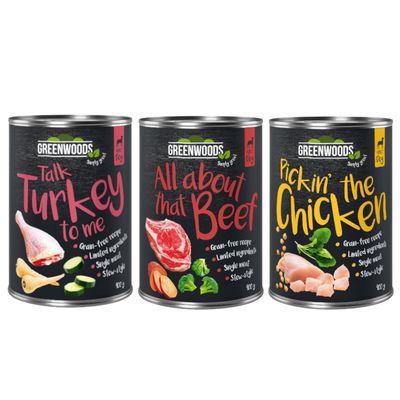 Lot mixte Greenwoods  6 x 400 g pour chien lot mixte : 3 sortes