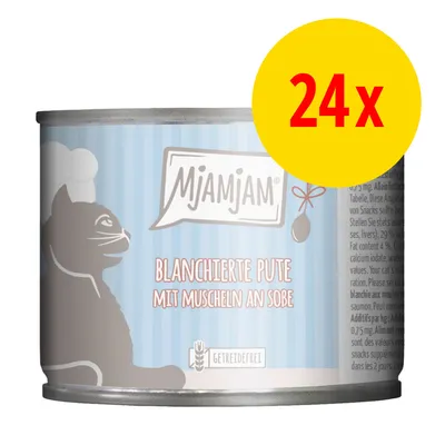 Mjamjam Blanchierte Pute mit Muscheln an Soße, getreidefrei, 24x Dose. Mjamjam Blanchierte Pute mit Muscheln an Soße, getreidefrei, 24x Dose.