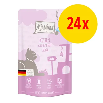 Mjamjam Kitten Gute Pute mit Lachsöl, 24x Portionsbeutel. Beste Qualität aus deutscher Herstellung, extra hoher Fleischanteil, getreidefrei, Monoprotein, Alleinfuttermittel für Kitten. Mjamjam Kitten Gute Pute mit Lachsöl, 24x Portionsbeutel. Beste Qualität aus deutscher Herstellung, extra hoher Fleischanteil, getreidefrei, Monoprotein, Alleinfuttermittel für Kitten.