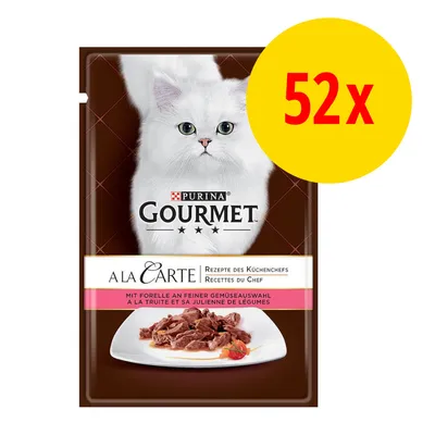 Purina Gourmet A la Carte mit Forelle an feiner Gemüseauswahl, 52x Portionsbeutel. Rezepte des Küchenchefs.