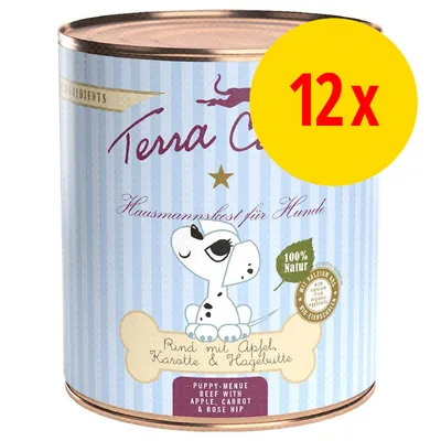 Terra Canis Hausmannskost für Hunde, 12x dåse. Rind mit Apfel, Karotte & Hagebutte. Puppy-Menue: Beef with apple, carrot & rose hip. 100 % Natur står på etiketten. Terra Canis Hausmannskost für Hunde, 12x dåse. Rind mit Apfel, Karotte & Hagebutte. Puppy-Menue: Beef with apple, carrot & rose hip. 100 % Natur står på etiketten.
