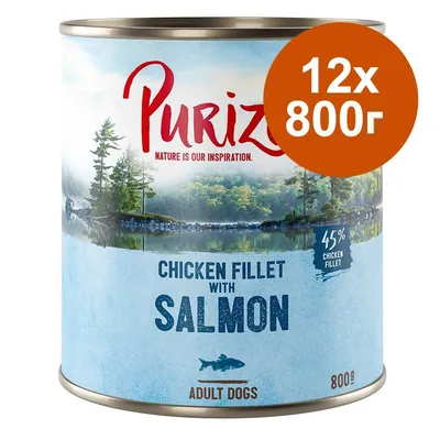 Purizon Chicken Fillet with Salmon, 45% chicken fillet, Adult Dogs, 800 г. Оранжев кръг с надпис: 12x 800 г. Purizon Chicken Fillet with Salmon, 45% chicken fillet, Adult Dogs, 800 г. Оранжев кръг с надпис: 12x 800 г.