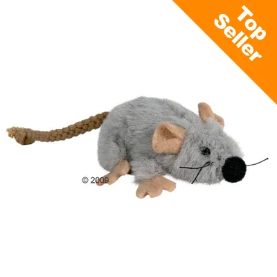 Jouet souris grise pour chat, peluche avec queue tressée et oreilles en feutrine. Mention « Top Seller » en haut à droite sur fond orange. Jouet souris grise pour chat, peluche avec queue tressée et oreilles en feutrine. Mention « Top Seller » en haut à droite sur fond orange.