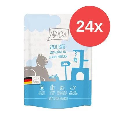 Mjamjam Zarte Ente und Geflügel an leckeren Möhrchen, 24x Portionsbeutel. Beste Qualität, extra hoher Fleischanteil, ohne Getreide, wichtige Vitamine und Mineralstoffe, Taurin enthalten.