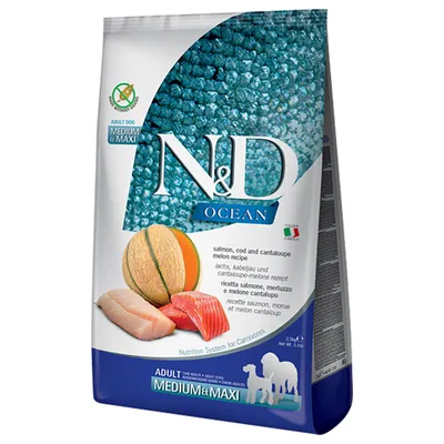 Farmina N&D Ocean Medium & Maxi Zalm, Kabeljauw en Cantaloupe Meloen  - 12 kg