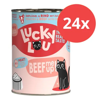 Lucky Lou Katzenfutter Geflügel & Rind, 400g, 24x. Mit 96% Fleischanteil, Made in Germany, ohne Getreide.