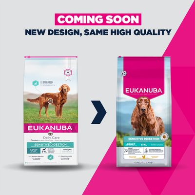 Eukanuba Daily Care Sensitive Digestion, premium dry food for dogs, suitable for all breeds and weights, adults from 1 year, pack size 12kg.