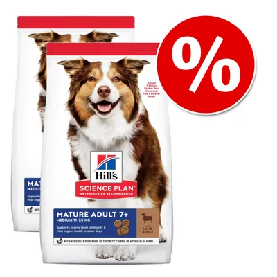 Hill's Science Plan Mature Adult 7+ Medium 11–25 kg, jahňacie a ryža. Zvýhodnené balenie s percentuálnou zľavou. Hill's Science Plan Mature Adult 7+ Medium 11–25 kg, jahňacie a ryža. Zvýhodnené balenie s percentuálnou zľavou.