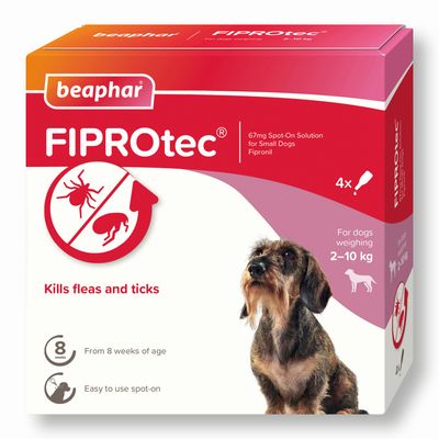 beaphar FIPROtec® Flea & Tick Spot-On for Dogs - S (2-10kg) 4 pipettes
