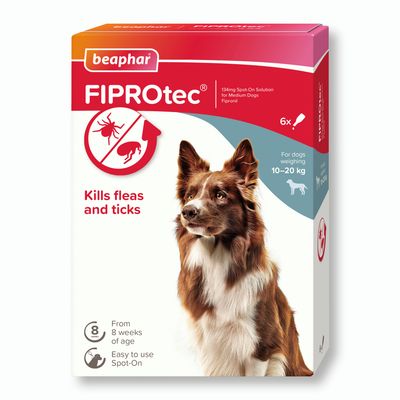 beaphar FIPROtec® Flea & Tick Spot-on For Dogs - M (10-20kg) 6 pipettes