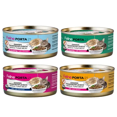 Lot Feline Porta 21, 24 x 156 g pour chat - lot mixte : thon, poisson (4 sortes)