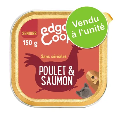 edgard & cooper SENIORS 150 g Sans céréales Poulet & Saumon Vendu à l’unité, barquette avec illustrations de chiens et poule