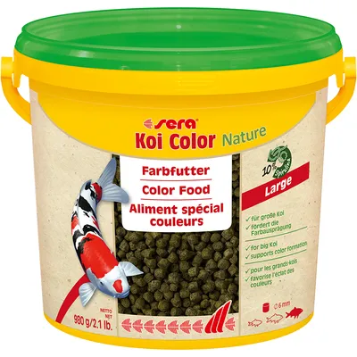 Sera Koi Color Nature farvefoder, 980 g. Til store koi, fremmer farveudvikling, med 10 % spirulina, pille størrelse 6 mm.