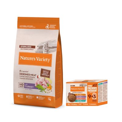 Sac de croquettes Nature’s Variety pour chat stérilisé adulte, 7 kg, viande désossée en ingrédient principal, sans céréales, poulet élevé en liberté, mentions : qualité des protéines, digestibilité.