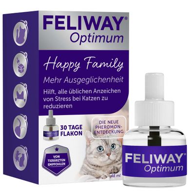 Feliway Optimum Verdampfer und Flakon, 48 ml. Hilft Stress bei Katzen zu reduzieren. Wissenschaftlich belegt, von Tierärzten empfohlen. Für 30 Tage Anwendung.