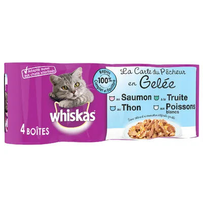 Lot Whiskas La Carte 24 x 390 / 400 g pour chat - La Carte du Pêcheur en gelée (24 x 390 g)