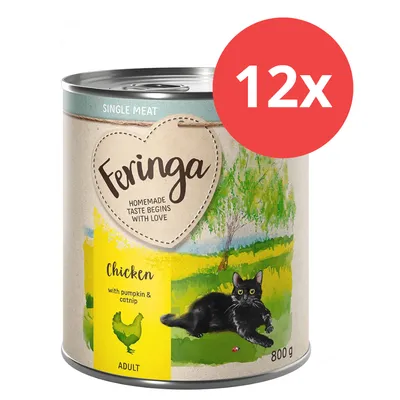 Feringa Single Meat Adult Katzenfutter, Sorte Chicken mit Kürbis und Katzenminze, 800 g Dose, Multipack 12x.