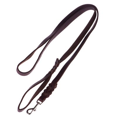 Heim Lederleine mit eingeflochtenem Karabiner, braun mit Handschlaufe: 200 cm lang, 18 mm breit
