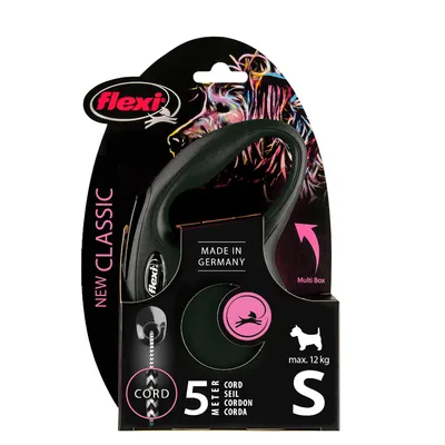 Flexi New Classic smycz dla psa, lina 5 metrów, rozmiar S, do 12 kg, Made in Germany, kompatybilna z Multi Box.