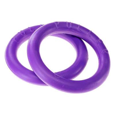 Due anelli da allenamento viola con la scritta 'Puller' e 'Collar'.