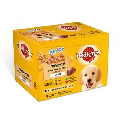 Pedigree Junior Maaltijdzakjes in Gelei Hondenvoer - 96 x 100 g Gemengde selectie in gelei (4 varianten)