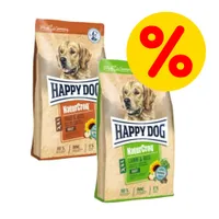 Sparepakke: 2 store poser Happy Dog Natur hundefoder - Mix: Lam & ris/ Okse & ris (2 x 15 kg)