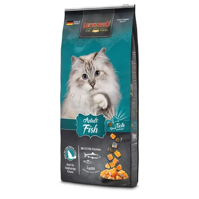 Leonardo Cat Food Adult Fish, Super Premium Qualität, mit extra frischem Lachs. Auch für langhaarige Katzen geeignet. Made in Germany.