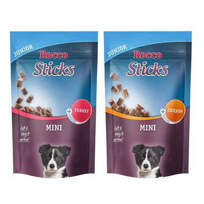 Varčno pakiranje Rocco Sticks Mini Junior miks: 1 x puran 70 g, 1 x piščanec 70 g