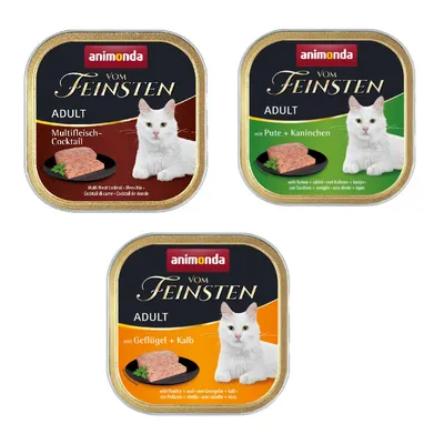 Kombi-Paket animonda vom Feinsten Adult 36 x 100 g - 12 x Geflügel & Kalb / 12 x Multi-Fleischcocktail / 12 x Pute & Kaninchen