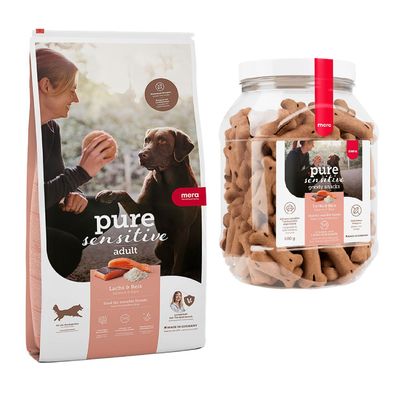 mera pure sensitive Kombi-Paket: 12,5 kg Trockenfutter + 3 x 600 g Goody Snacks